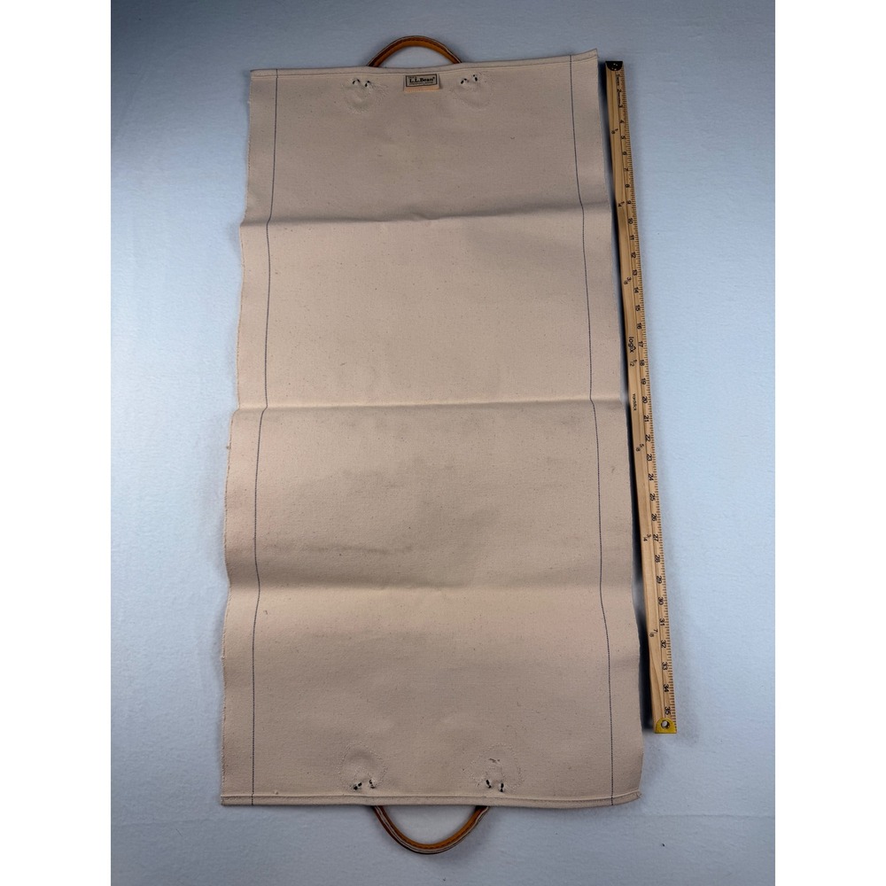 LL Bean Vintage Canvas Log Carrier Firewood Tote Leather Cream Made in USA - Picture 8 of 9